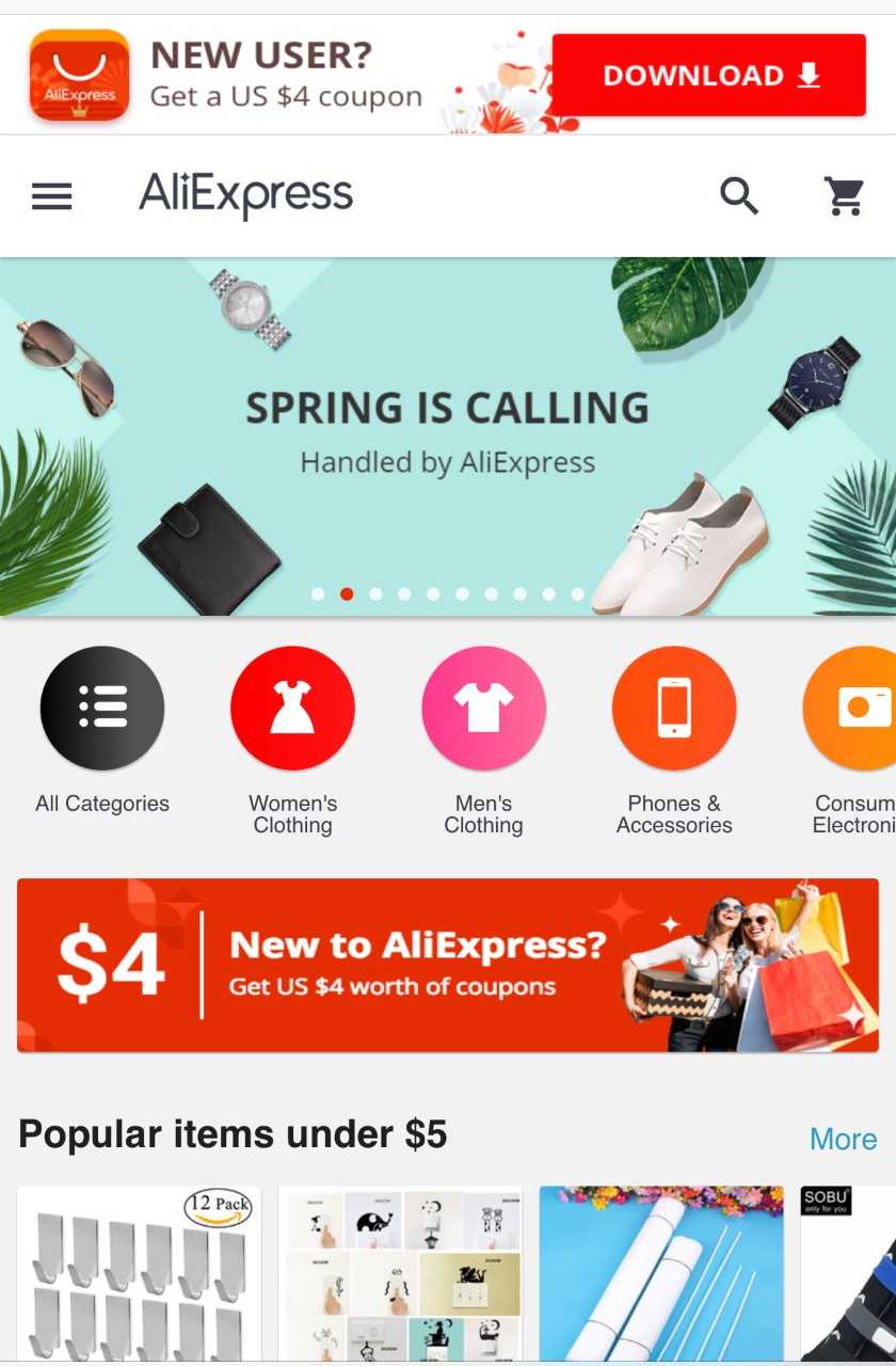 AliExpress Mobile Website ecommerce mobile websites