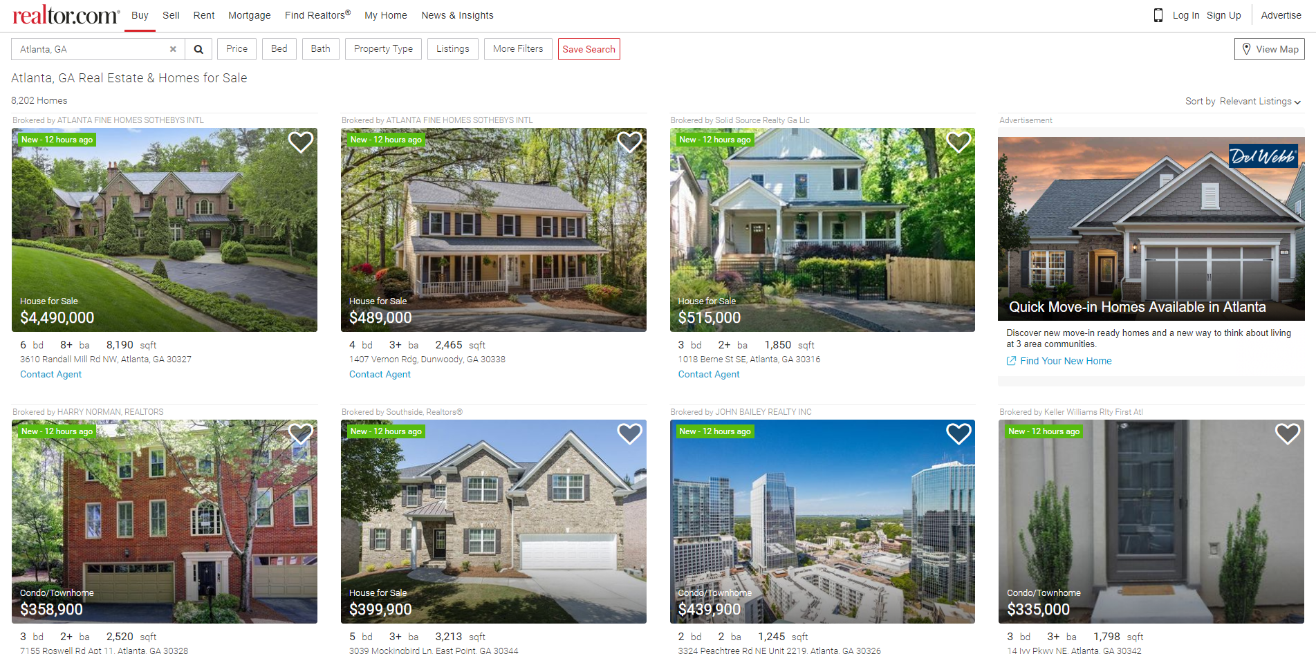 Realtor.com Real Estate Website Product Page