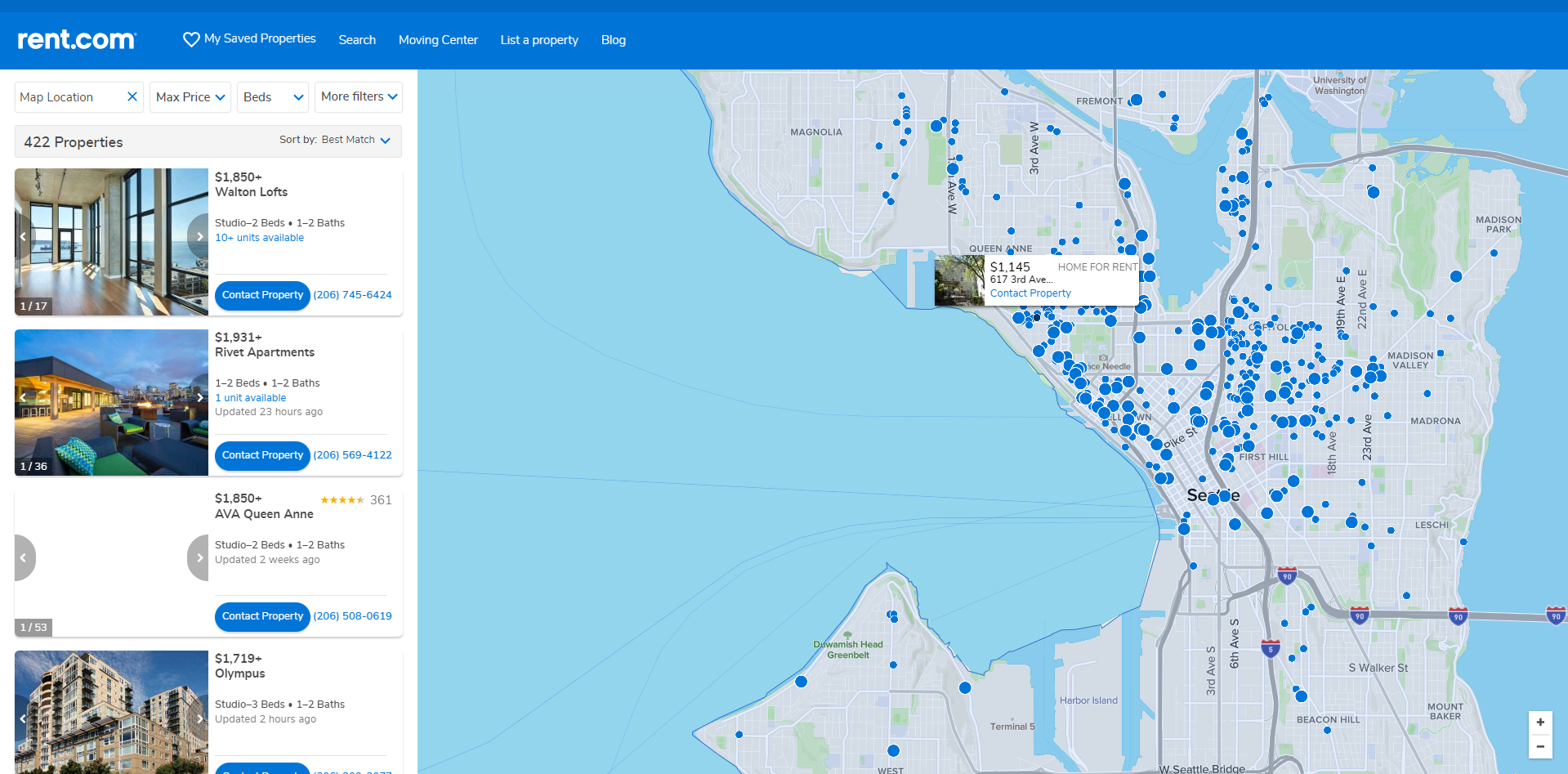 Rent.com Map Real Estate Website Design