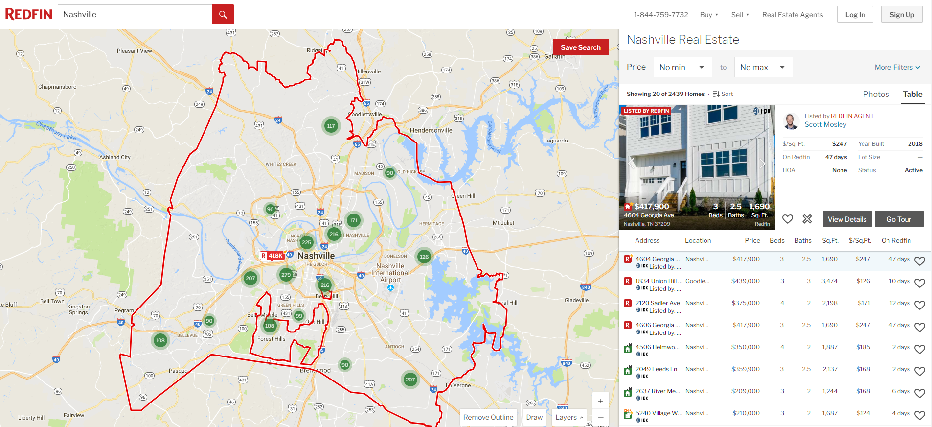 Redfin Search Table Real Estate Website Design