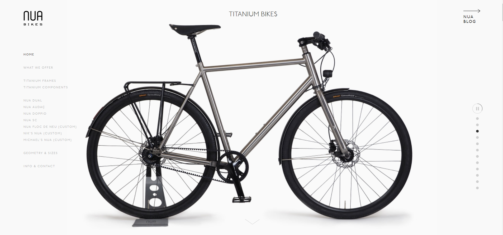 Nua Bikes Clean Homepage
