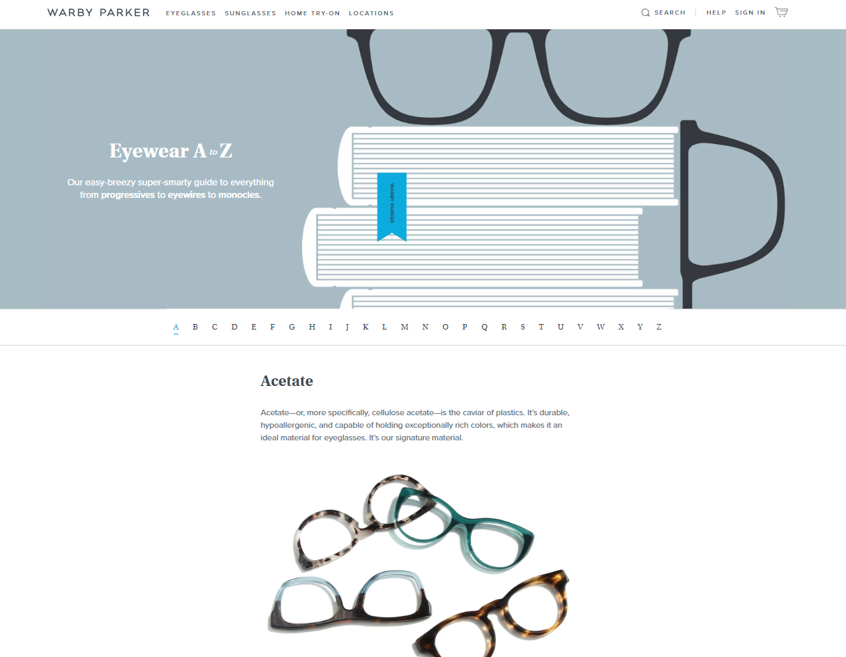 Warby Parker Eyeglass Guide Web Page