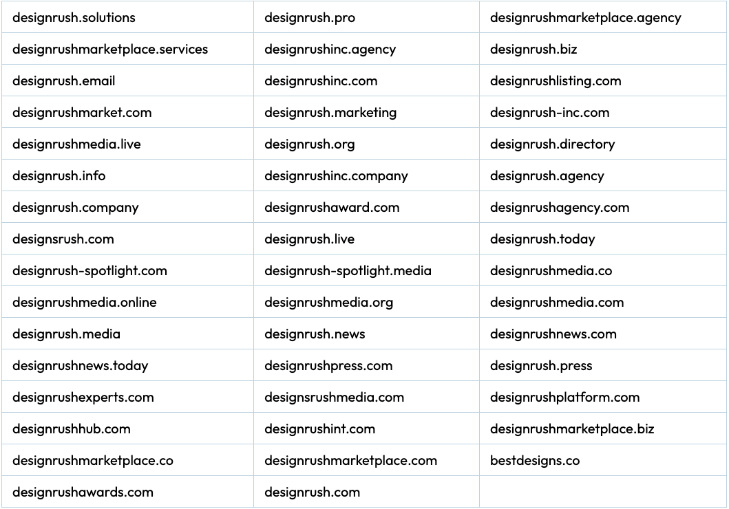 list of DesignRush trusted domains