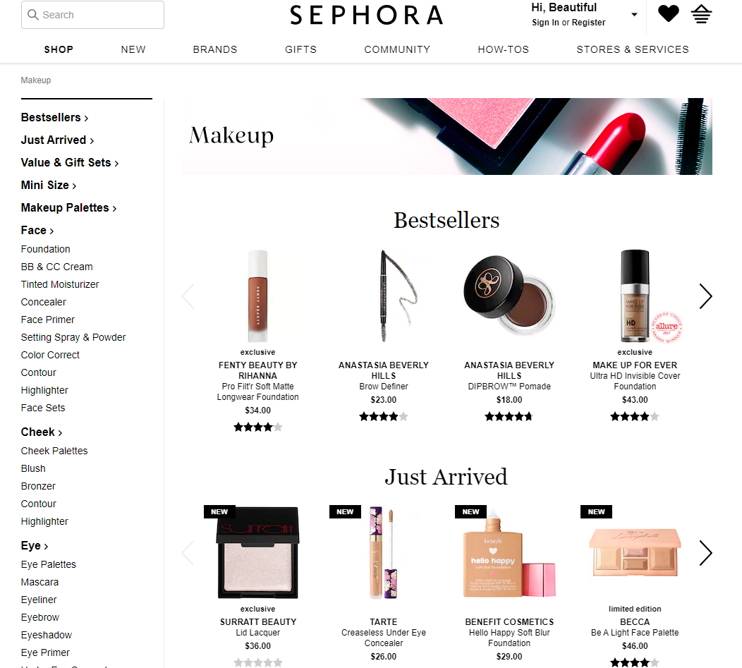 Sephora Beauty Website