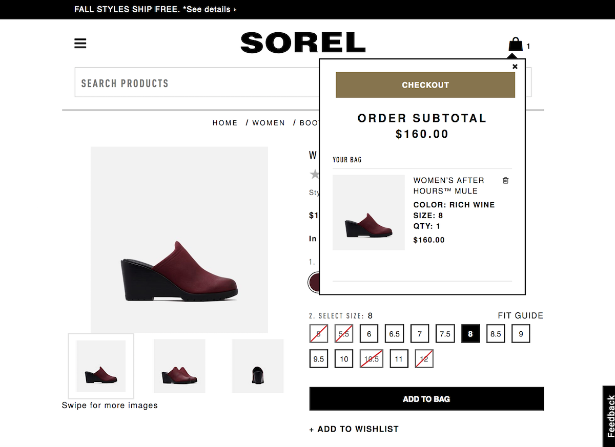 Sorel E-Commerce Checkout Process