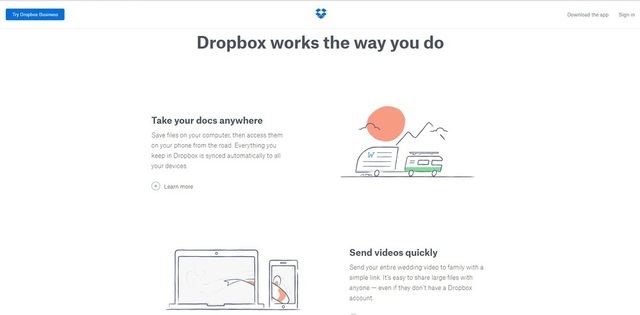 Dropbox's website
